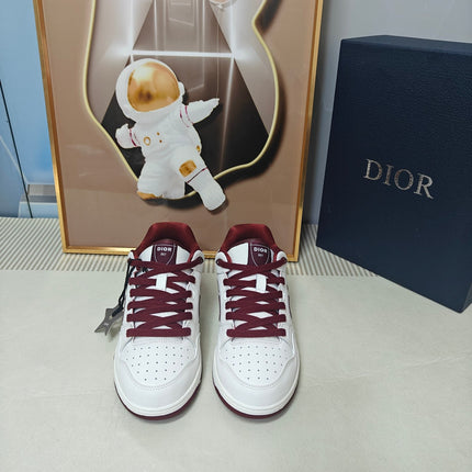 DIOR 26S LOW-TOP SNEAKER IN WHITE AND DARK RED CALFSKIN