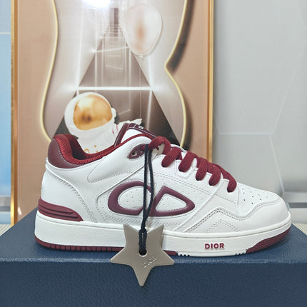 DIOR 26S LOW-TOP SNEAKER IN WHITE AND DARK RED CALFSKIN