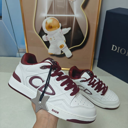 DIOR 26S LOW-TOP SNEAKER IN WHITE AND DARK RED CALFSKIN