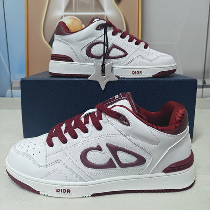 DIOR 26S LOW-TOP SNEAKER IN WHITE AND DARK RED CALFSKIN