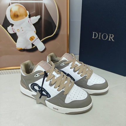 DIOR 26S LOW-TOP SNEAKER IN WHITE AND LIGHT OLIVE BROWN CALFSKIN
