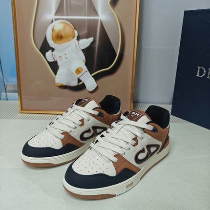 DIOR 26S LOW-TOP SNEAKER IN WHITE & BROWN AND BLACK CALFSKIN
