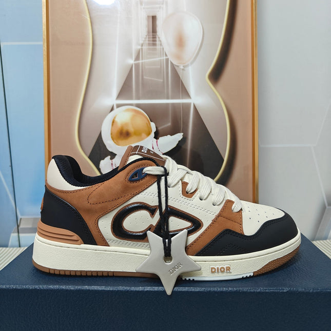 DIOR 26S LOW-TOP SNEAKER IN WHITE & BROWN AND BLACK CALFSKIN