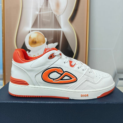 DIOR 26S LOW-TOP SNEAKER IN WHITE AND ORANGE CALFSKIN