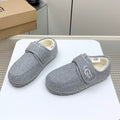 TELFAR SLIPPER IN ASH GRAY SUEDE AND SHEARLING LINING