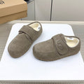 TELFAR SLIPPER IN KHAKI BROWN SUEDE AND SHEARLING LINING