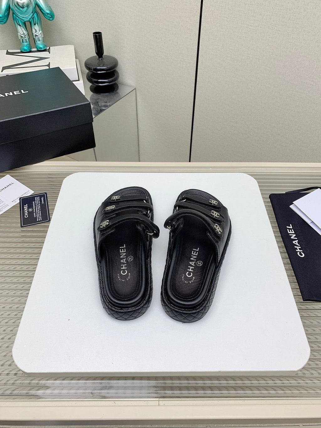 DAD SANDALS 3 STRAPS IN BLACK CALFSKIN