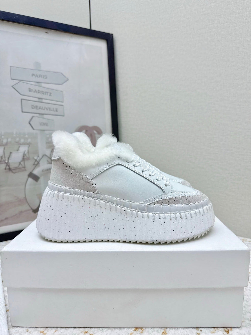 CHLOÉ 26S WEDGE SOLE SNEAKERS IN WHITE CALFSKIN
