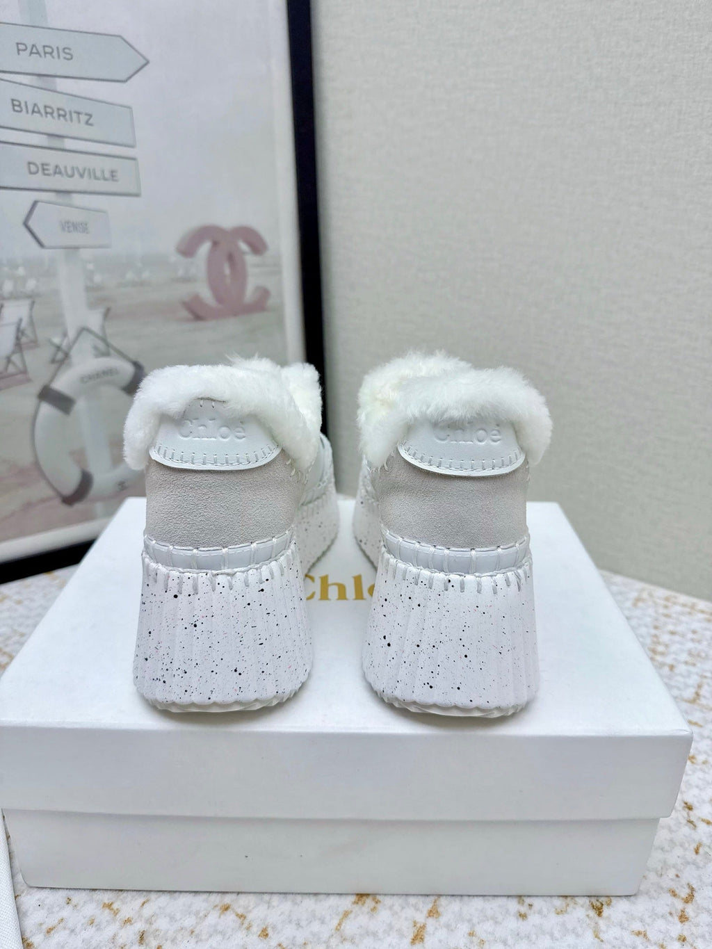 CHLOÉ 26S WEDGE SOLE SNEAKERS IN WHITE CALFSKIN