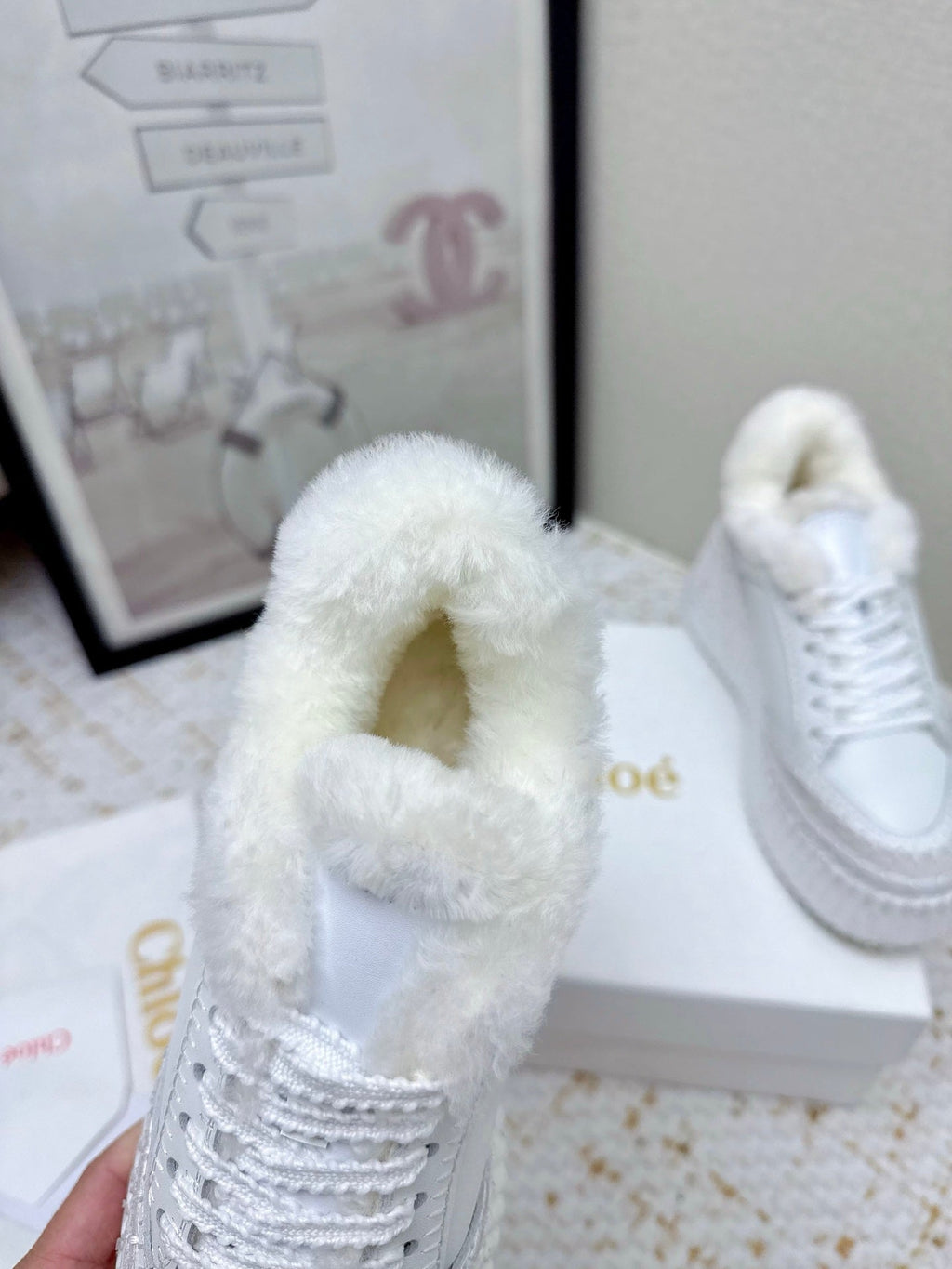 CHLOÉ 26S WEDGE SOLE SNEAKERS IN WHITE CALFSKIN