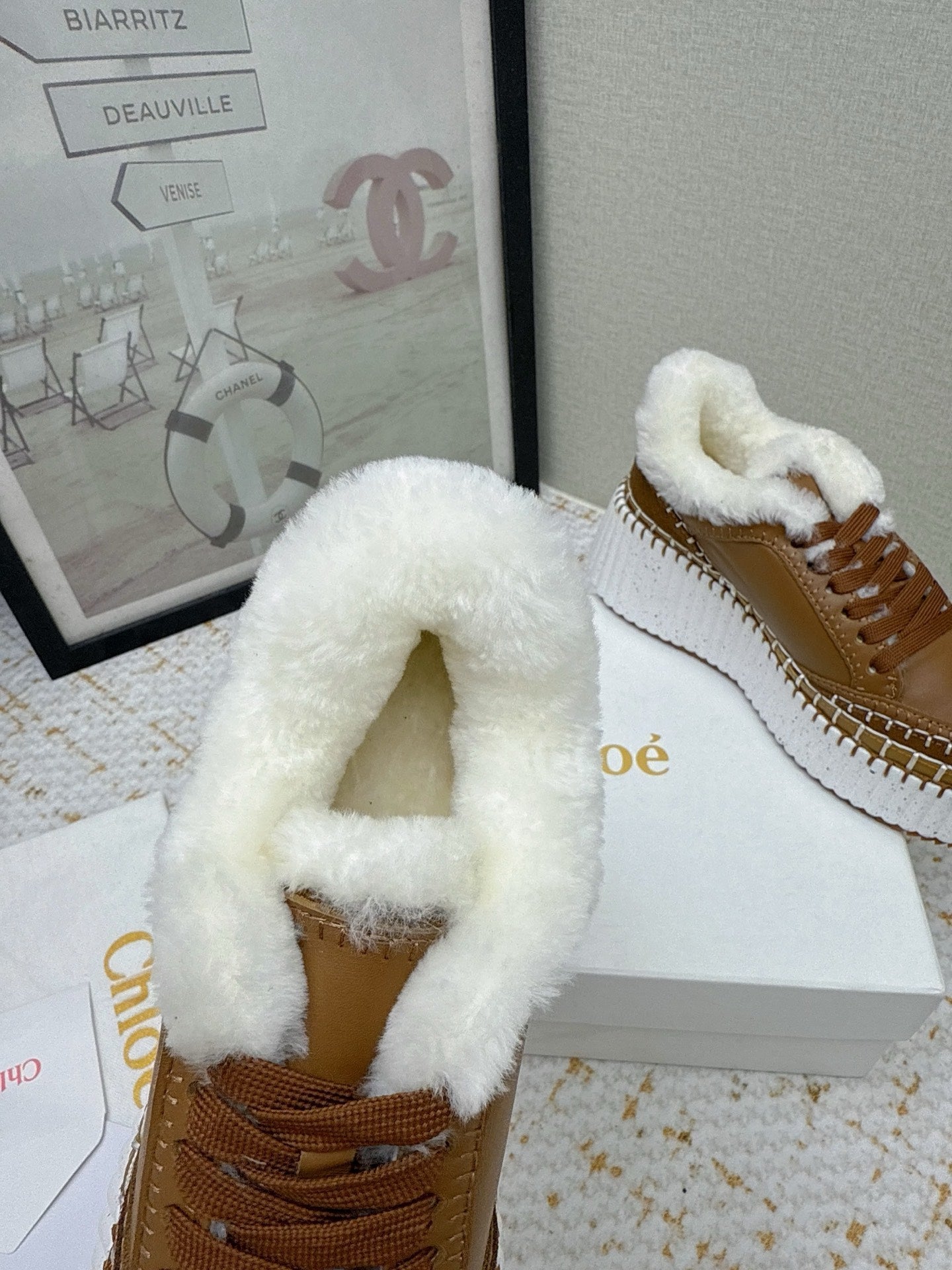 CHLOÉ 26S WEDGE SOLE SNEAKERS IN BROWN CALFSKIN