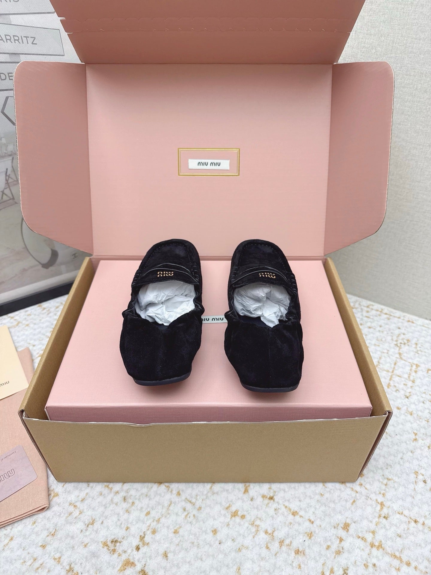 MIUMIU 25S NAPPA LOAFERS IN BLACK SUEDE