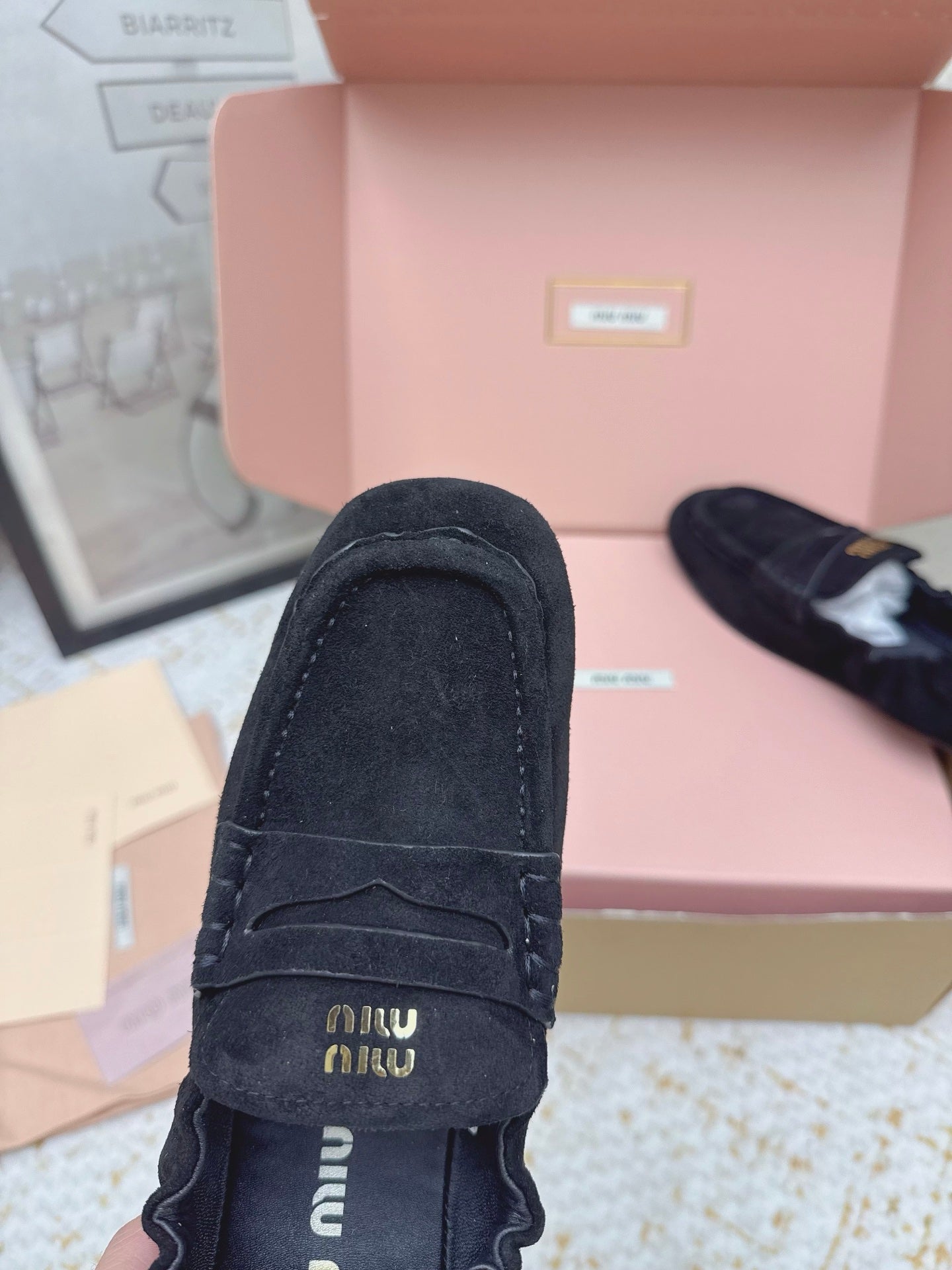 MIUMIU 25S NAPPA LOAFERS IN BLACK SUEDE