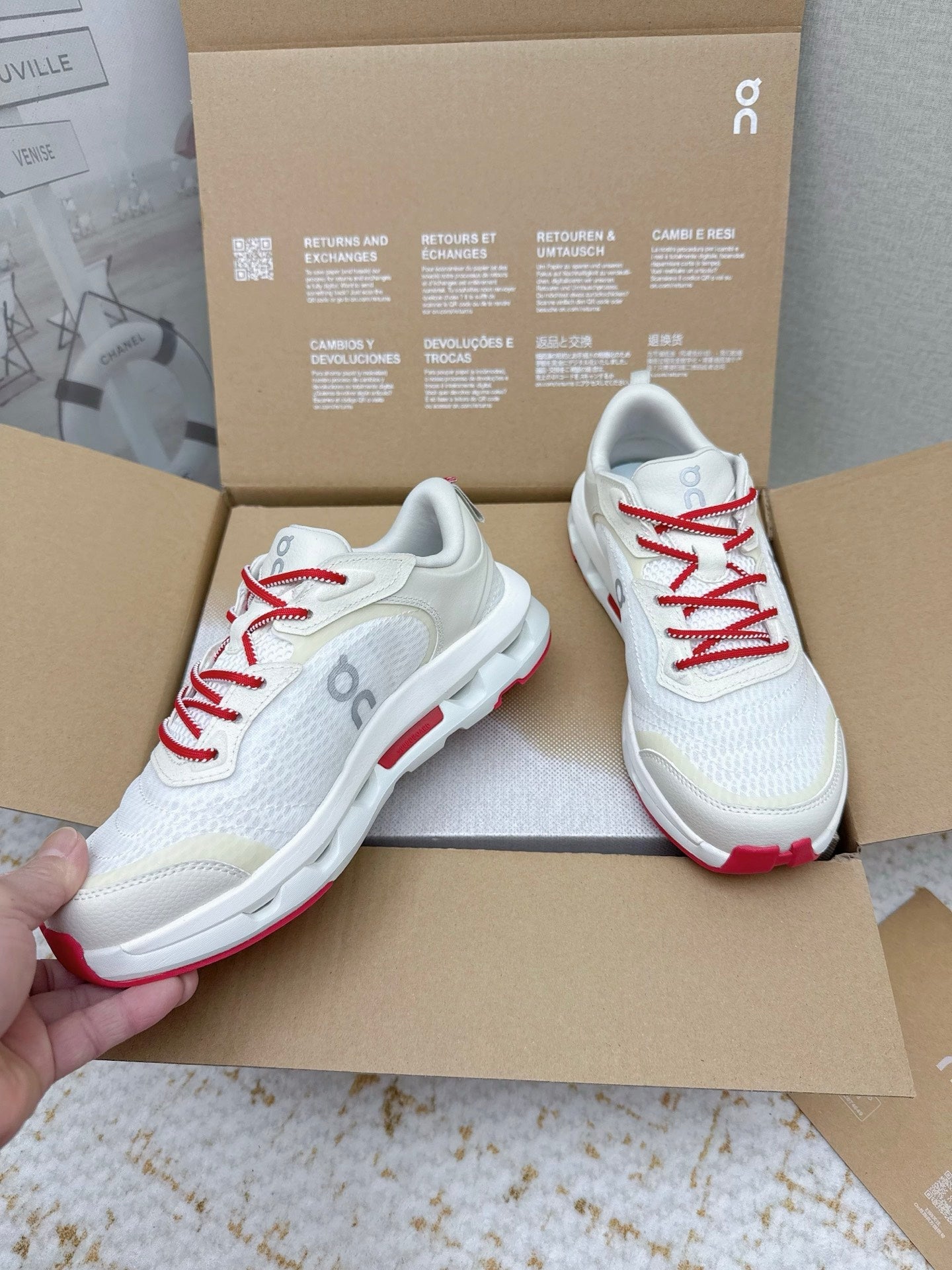 LOEWE 26S ON CLOUDTILT SHOES IN WHITE AND RED MESH
