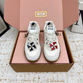 MIUMIU 26S CHARM SNEAKERS IN WHITE MESH AND SUEDE