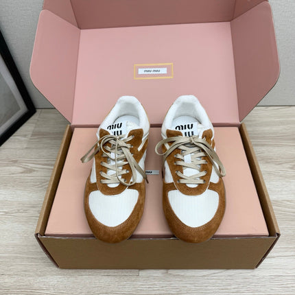 MIUMIU 26S SNEAKERS IN WHITE FABRIC AND BROWN SUEDE STYLE 12