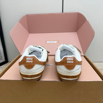 MIUMIU 26S SNEAKERS IN WHITE FABRIC AND BROWN SUEDE STYLE 12