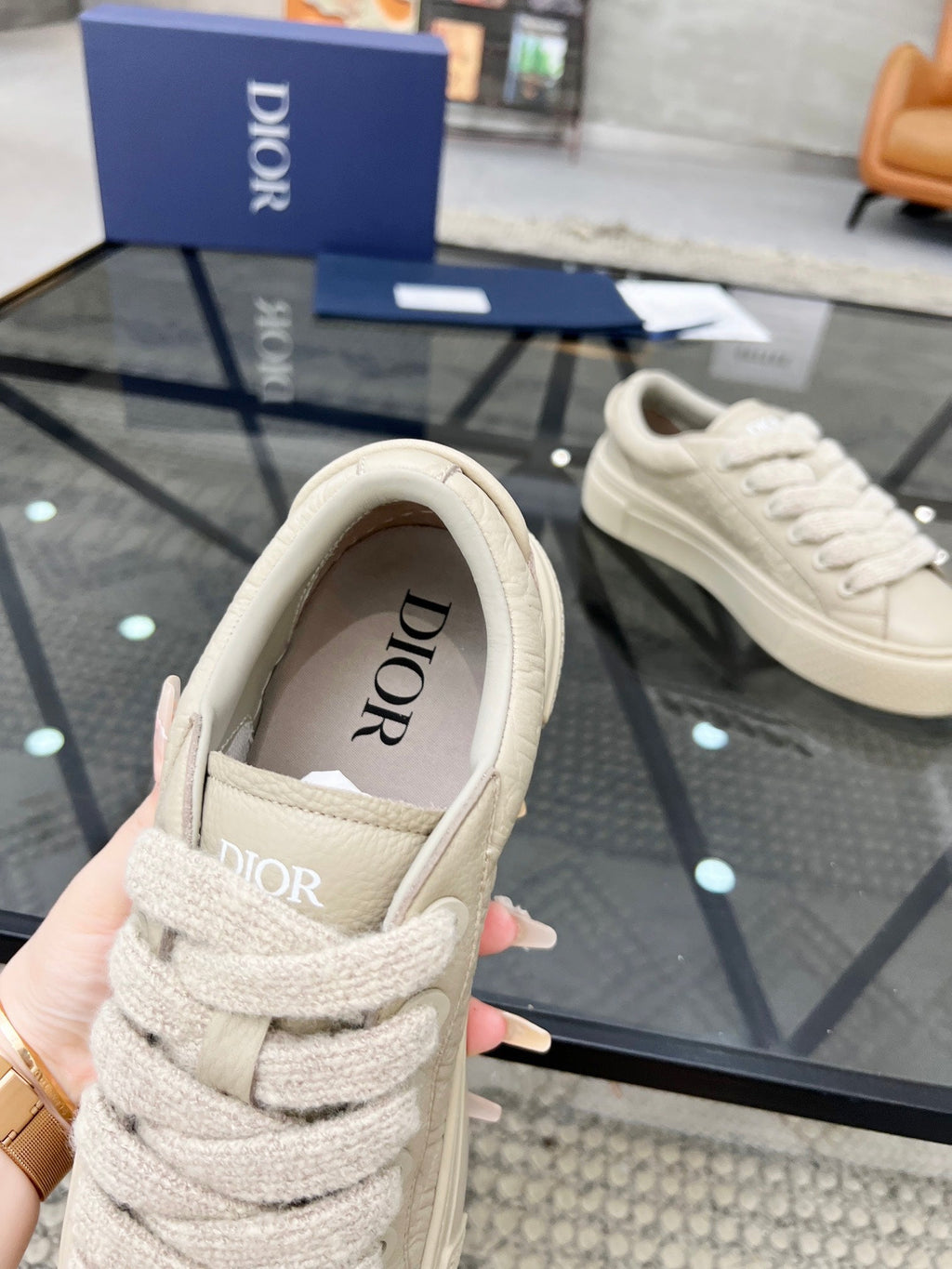 CD B33 SNEAKER BEIGE EMBOSSED CALFSKIN