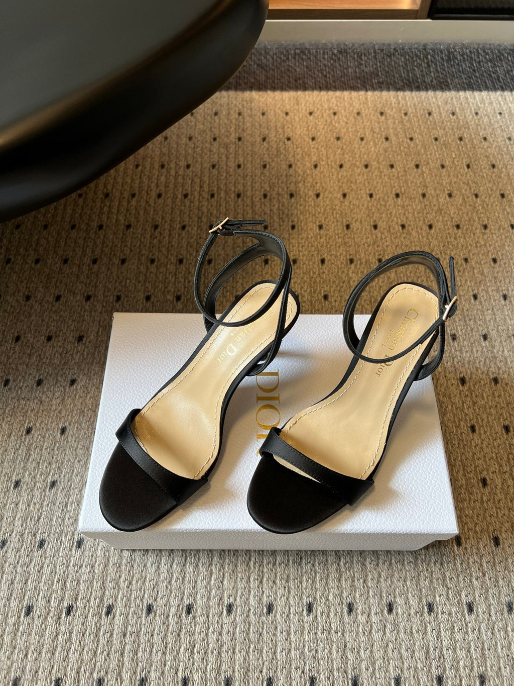 DIOR 26S CRYSTAL HIGH-HEEL SANDALS 80 MM IN BLACK LAMBSKIN AND FABRIC