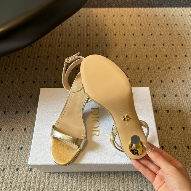 DIOR 26S CRYSTAL HIGH-HEEL SANDALS 80 MM IN GOLD LAMBSKIN