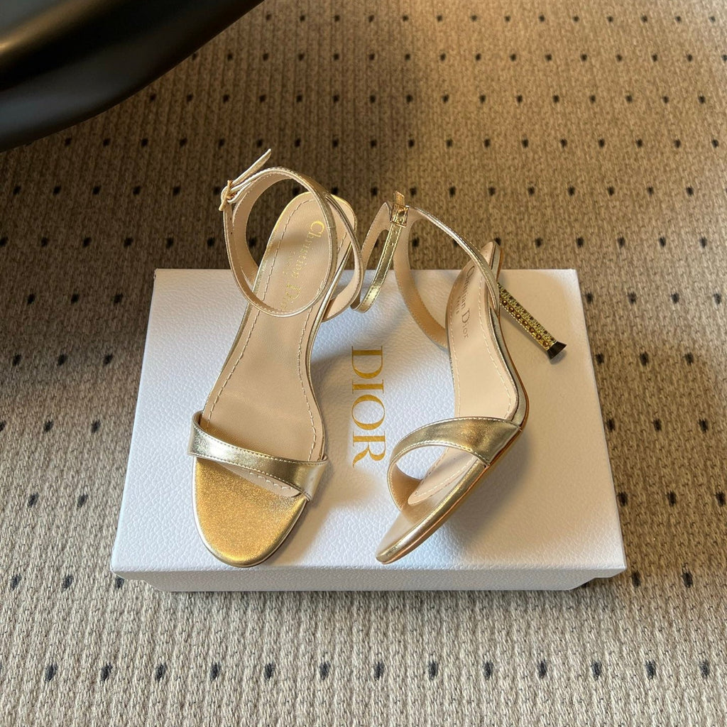 DIOR 26S CRYSTAL HIGH-HEEL SANDALS 80 MM IN GOLD LAMBSKIN