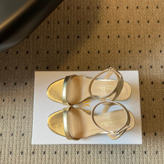 DIOR 26S CRYSTAL HIGH-HEEL SANDALS 80 MM IN GOLD LAMBSKIN