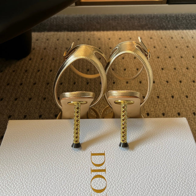 DIOR 26S CRYSTAL HIGH-HEEL SANDALS 80 MM IN GOLD LAMBSKIN