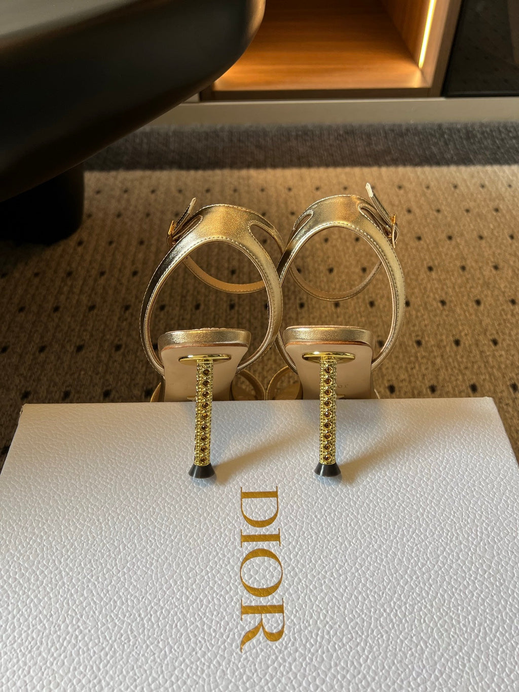 DIOR 26S CRYSTAL HIGH-HEEL SANDALS 80 MM IN GOLD LAMBSKIN