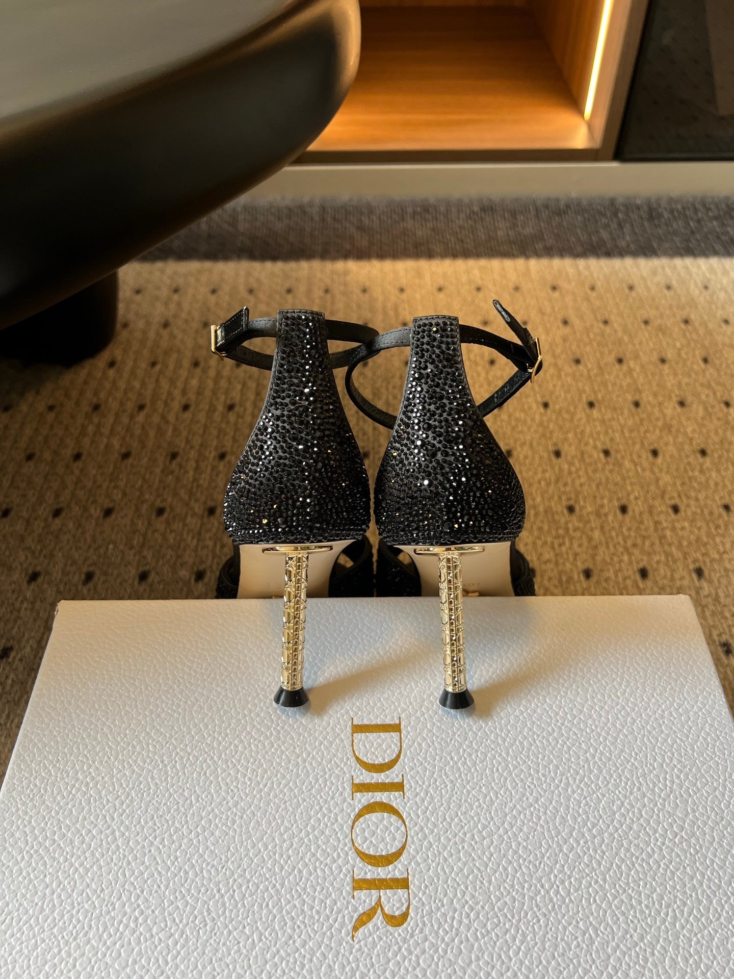 DIOR 26S HIGH-HEEL SANDALS 80 MM IN BLACK CRYSTAL-EMBELLISHED AND LAMBSKIN