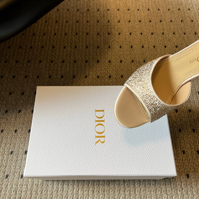 DIOR 26S HIGH-HEEL SANDALS 80 MM IN BEIGE CRYSTAL-EMBELLISHED AND LAMBSKIN