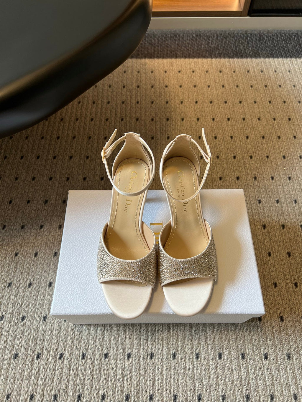 DIOR 26S HIGH-HEEL SANDALS 80 MM IN BEIGE CRYSTAL-EMBELLISHED AND LAMBSKIN
