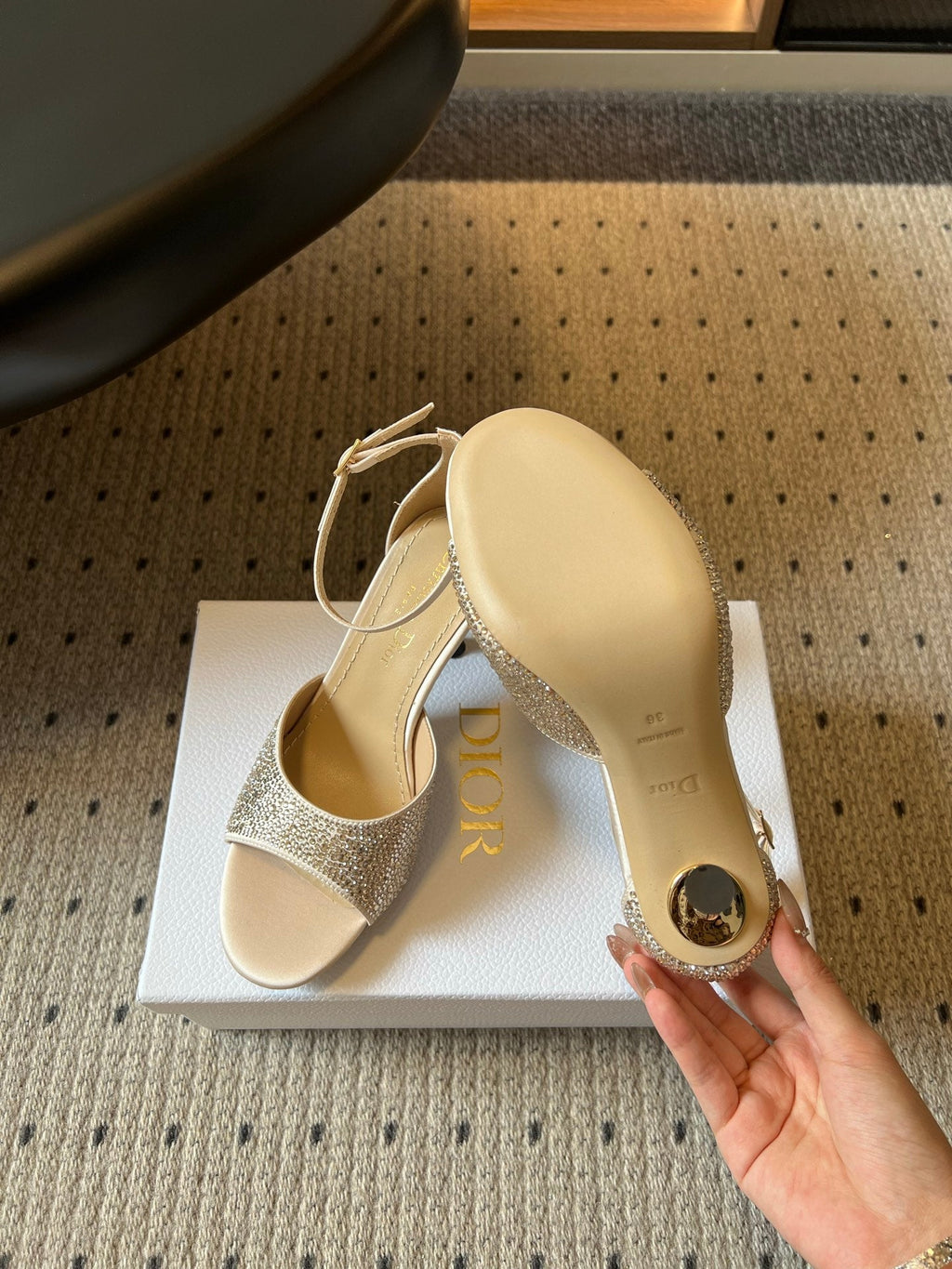 DIOR 26S HIGH-HEEL SANDALS 80 MM IN BEIGE CRYSTAL-EMBELLISHED AND LAMBSKIN