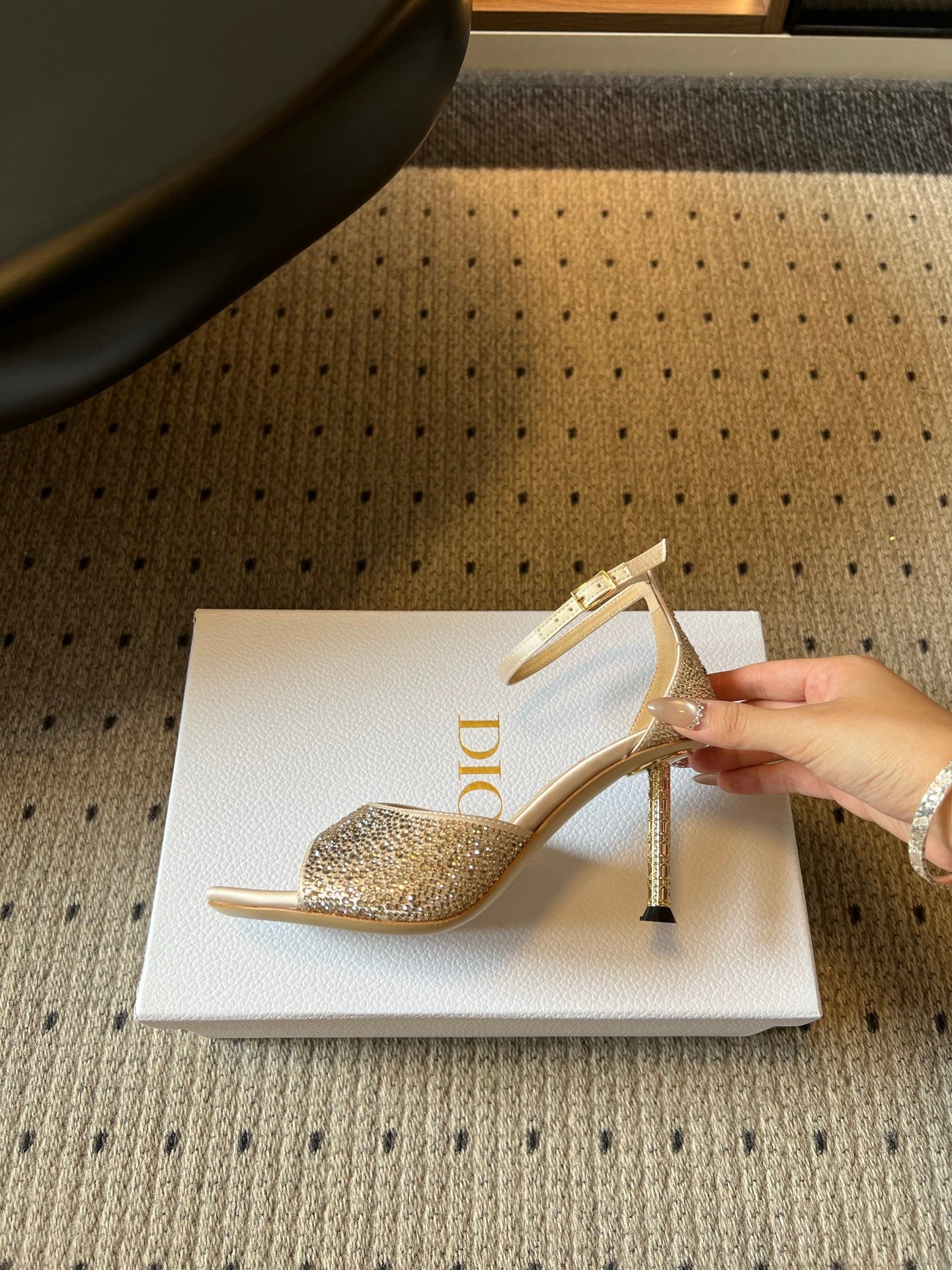 DIOR 26S HIGH-HEEL SANDALS 80 MM IN BEIGE CRYSTAL-EMBELLISHED AND LAMBSKIN
