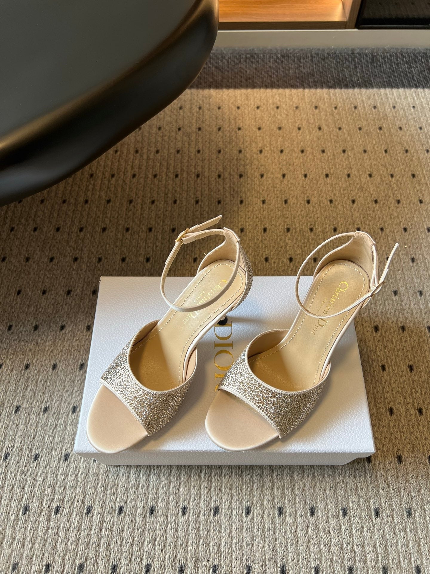 DIOR 26S HIGH-HEEL SANDALS 80 MM IN BEIGE CRYSTAL-EMBELLISHED AND LAMBSKIN