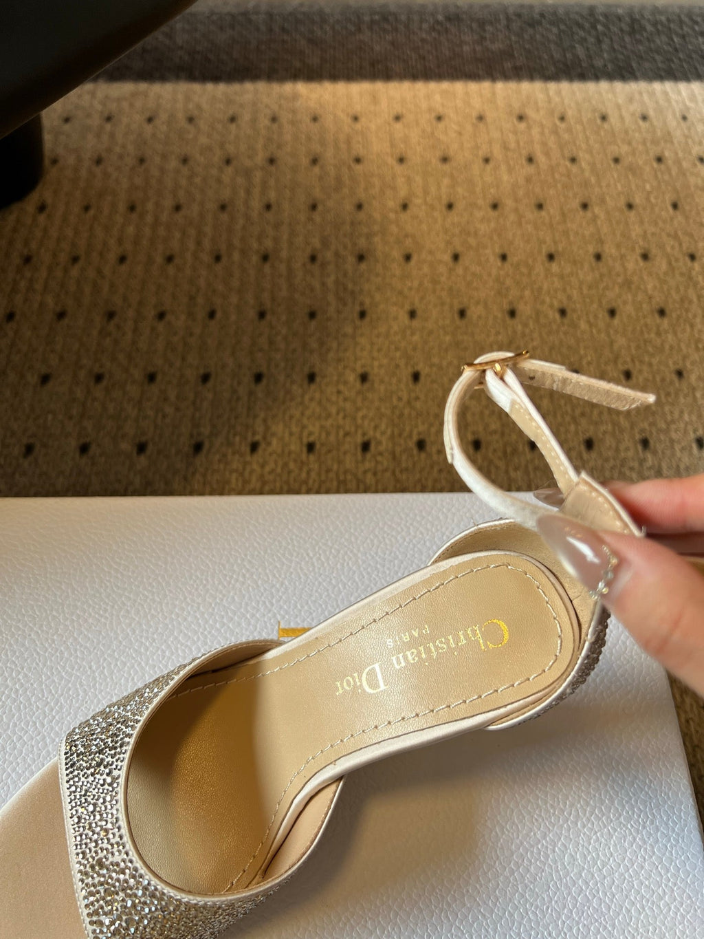 DIOR 26S HIGH-HEEL SANDALS 80 MM IN BEIGE CRYSTAL-EMBELLISHED AND LAMBSKIN