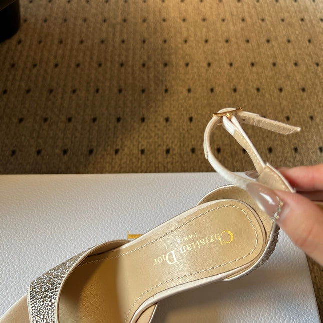 DIOR 26S HIGH-HEEL SANDALS 80 MM IN BEIGE CRYSTAL-EMBELLISHED AND LAMBSKIN