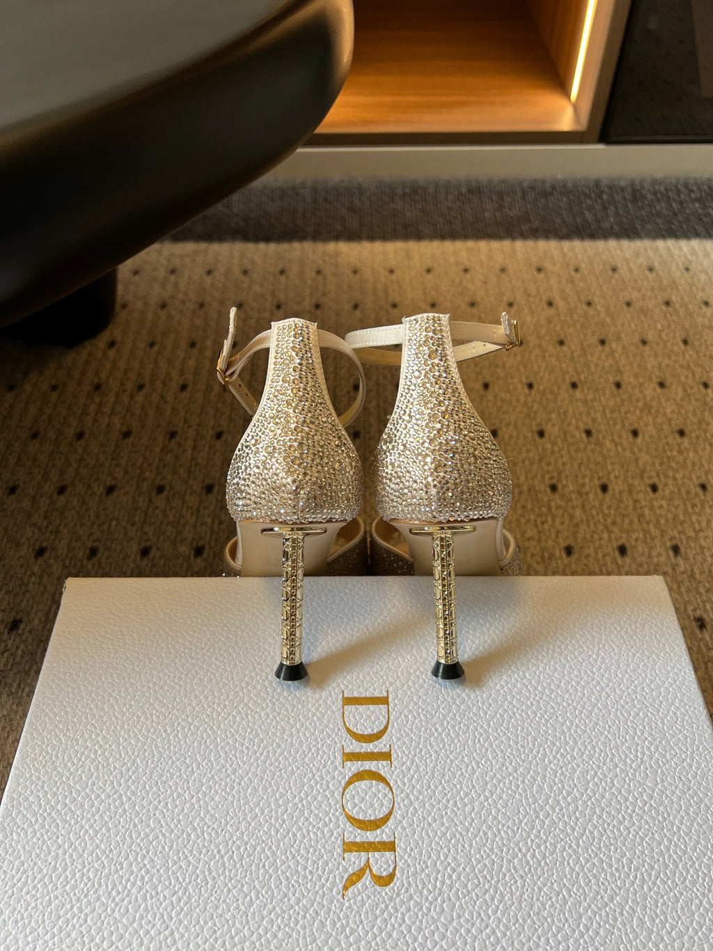 DIOR 26S HIGH-HEEL SANDALS 80 MM IN BEIGE CRYSTAL-EMBELLISHED AND LAMBSKIN
