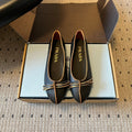 PRADA 26S POINTED TOE BOW FLATS IN BLACK CALFSKIN