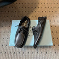 PRADA 26S LACE UP SQUARE TOE LOAFERS IN BLACK CALFSKIN