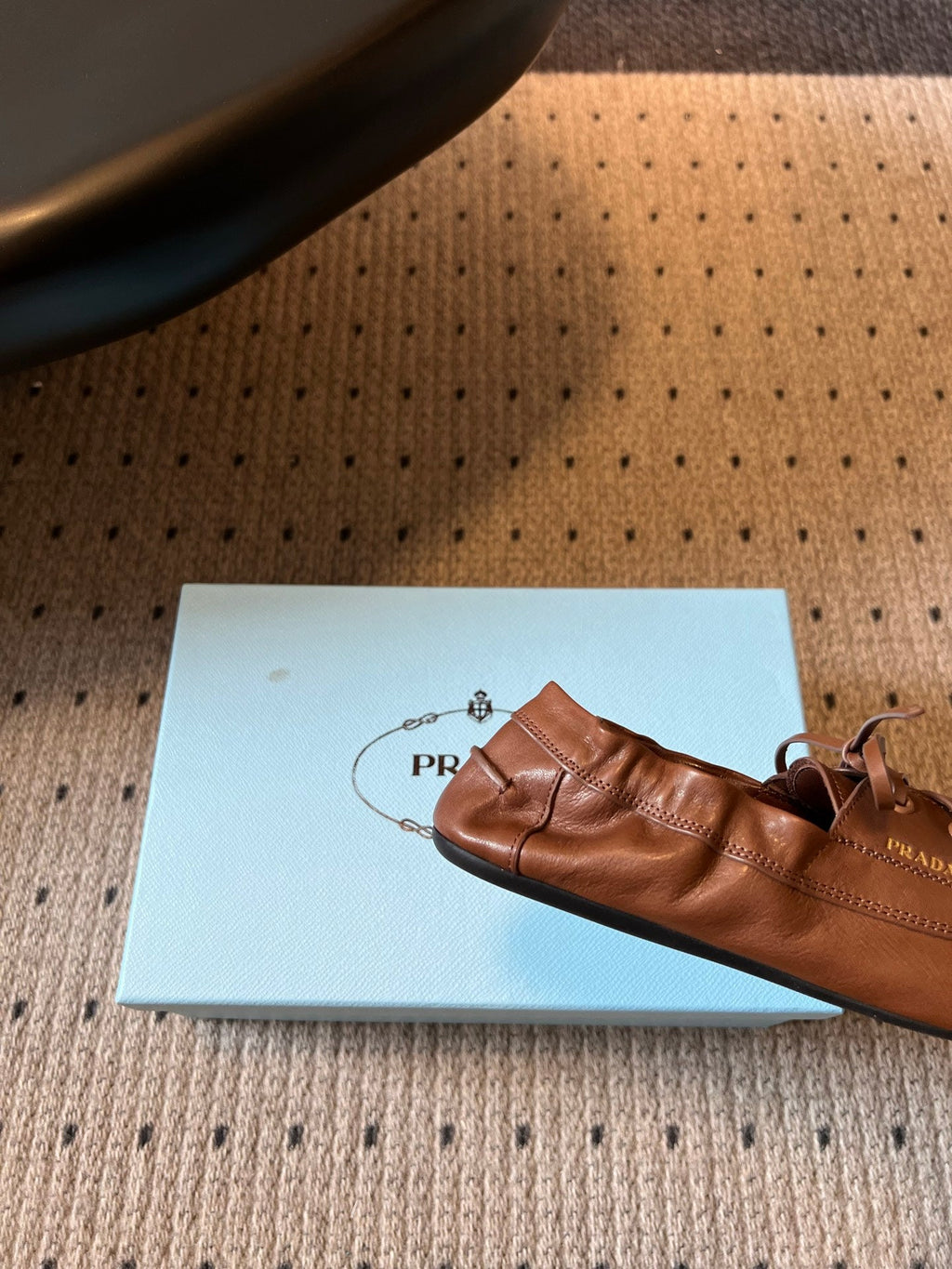PRADA 26S LACE UP SQUARE TOE LOAFERS IN BROWN CALFSKIN