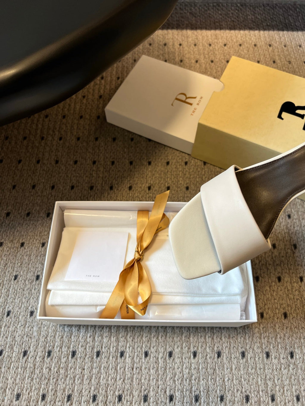 THE ROW 26S SQUARE TOE SLIDE SANDALS 50MM IN WHITE CALFSKIN