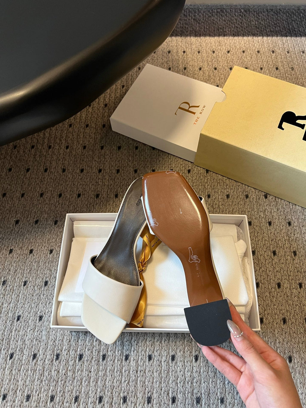 THE ROW 26S SQUARE TOE SLIDE SANDALS 50MM IN WHITE CALFSKIN