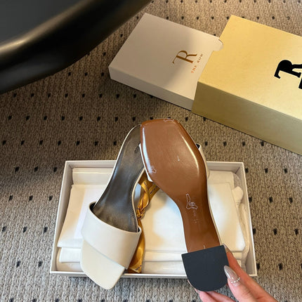 THE ROW 26S SQUARE TOE SLIDE SANDALS 50MM IN WHITE CALFSKIN