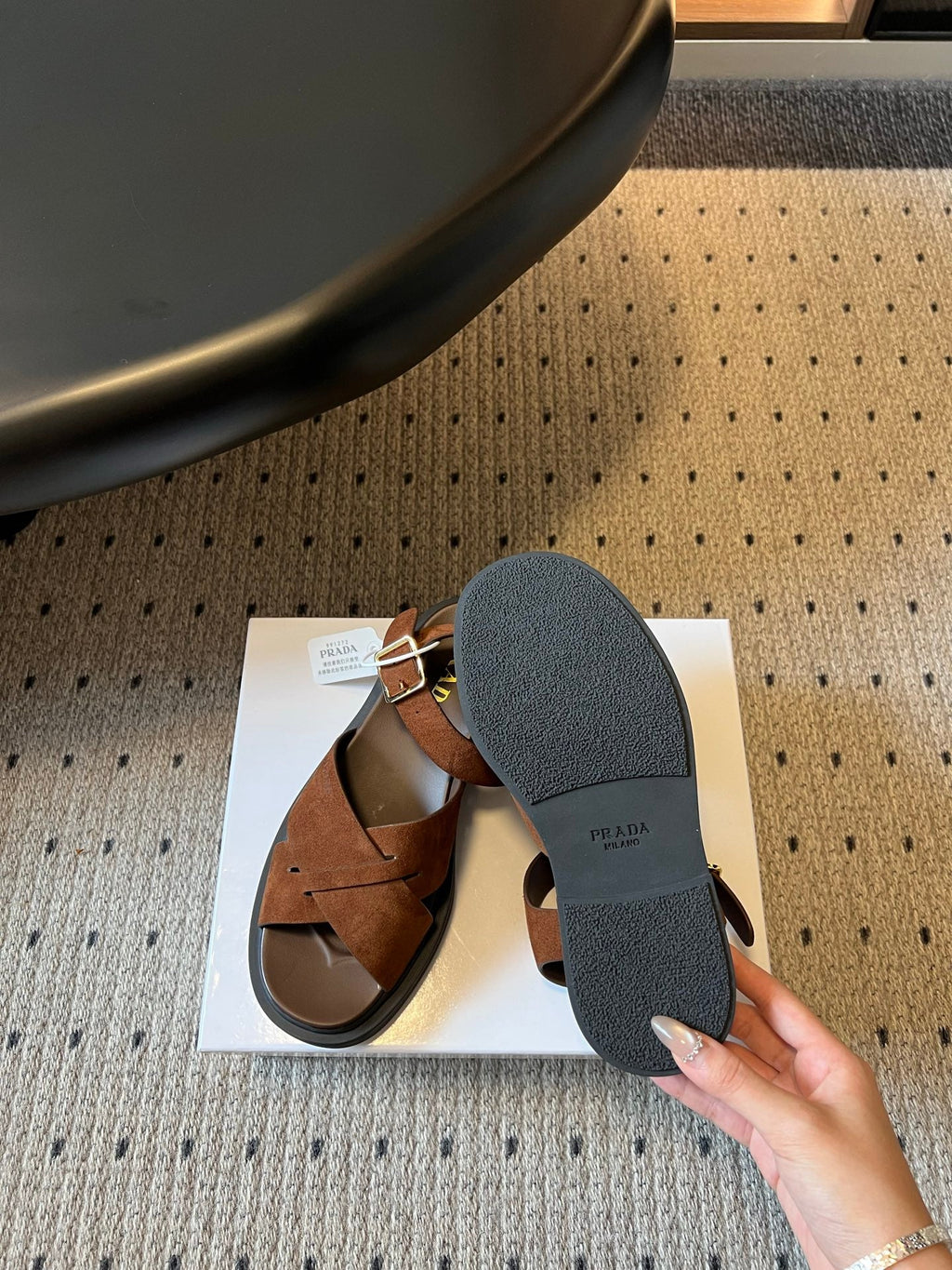 PRADA 26S CROSS STRAP PLATFORM SANDALS 35MM IN BROWN SUEDE
