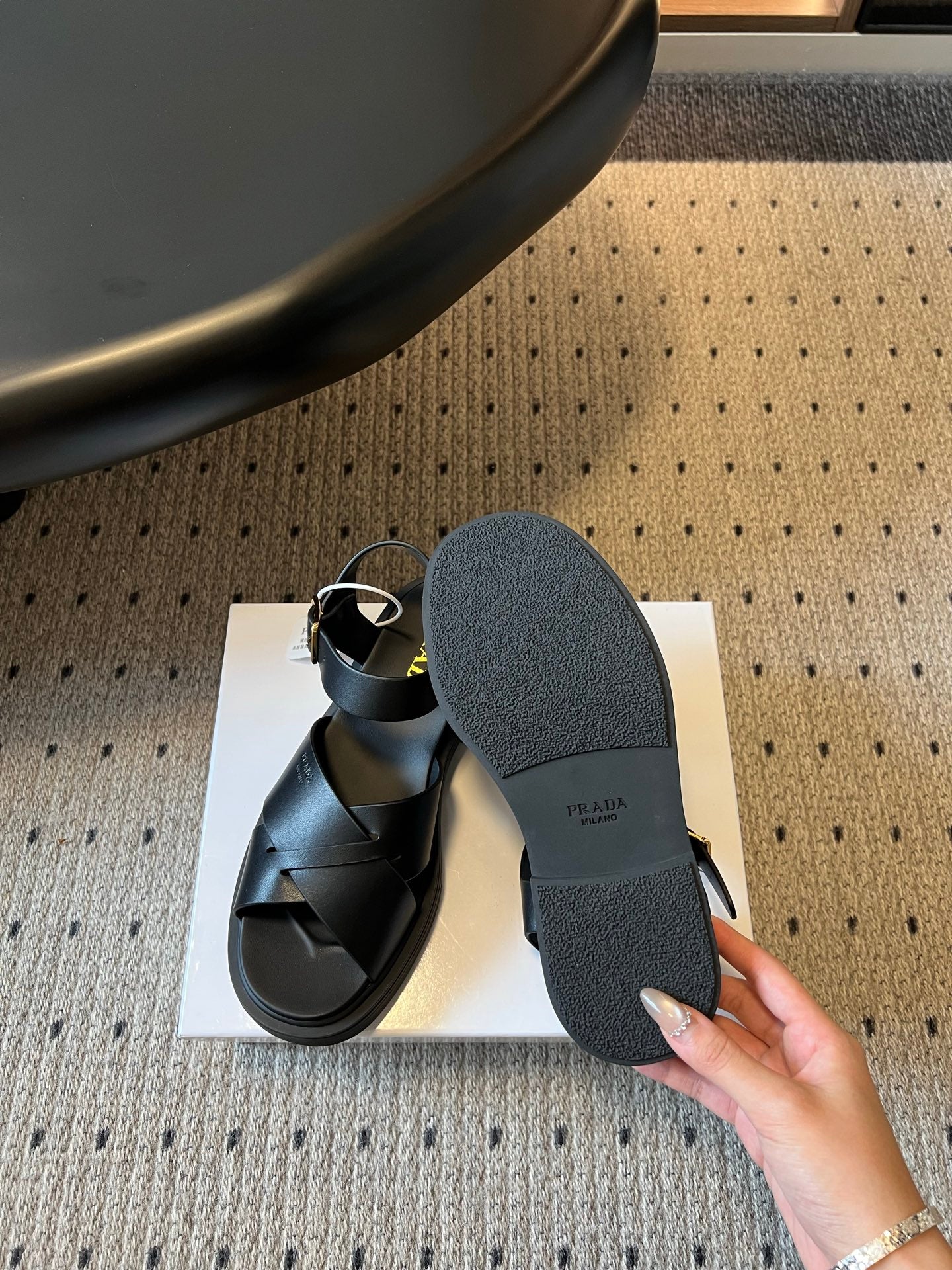 PRADA 26S CROSS STRAP PLATFORM SANDALS 35MM IN BLACK CALFSKIN
