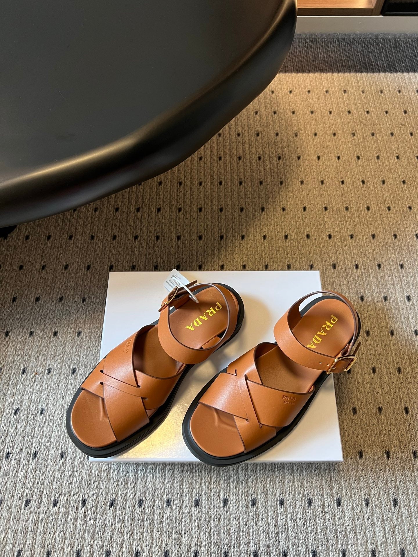 PRADA 26S CROSS STRAP PLATFORM SANDALS 35MM IN BROWN CALFSKIN
