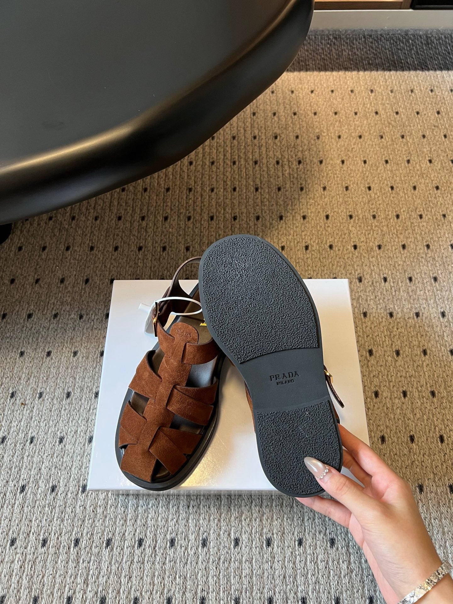 PRADA 26S ANKLE STRAP FISHERMAN SANDALS IN BROWN SUEDE