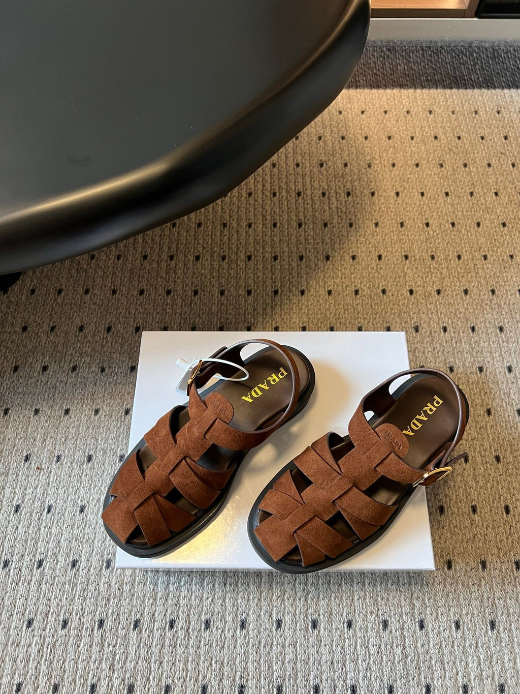 PRADA 26S ANKLE STRAP FISHERMAN SANDALS IN BROWN SUEDE