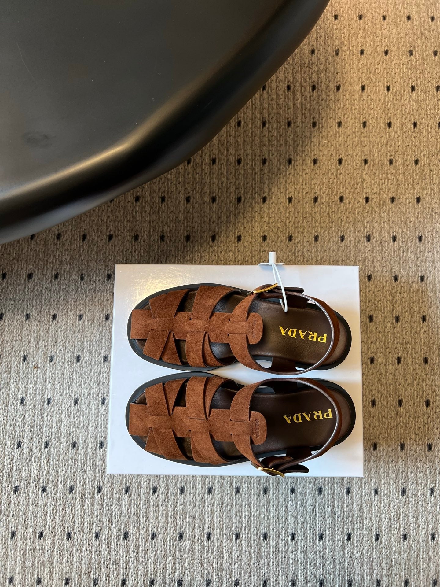 PRADA 26S ANKLE STRAP FISHERMAN SANDALS IN BROWN SUEDE