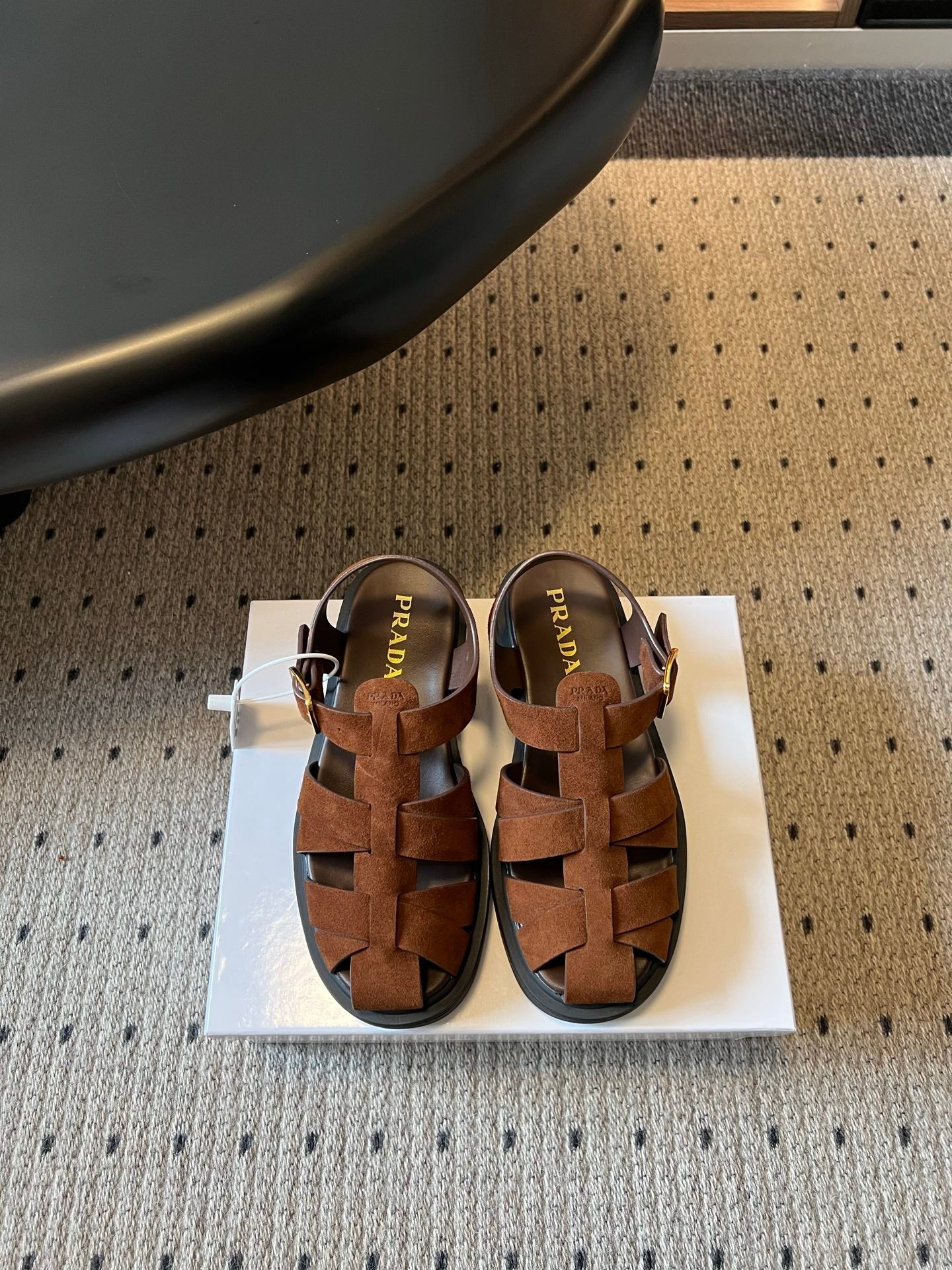 PRADA 26S ANKLE STRAP FISHERMAN SANDALS IN BROWN SUEDE
